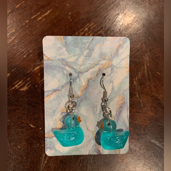 Hand Crafted Jewelry - NEW HANDMADE GLOW IN THE DARK BLUE DUCK EARRINGS